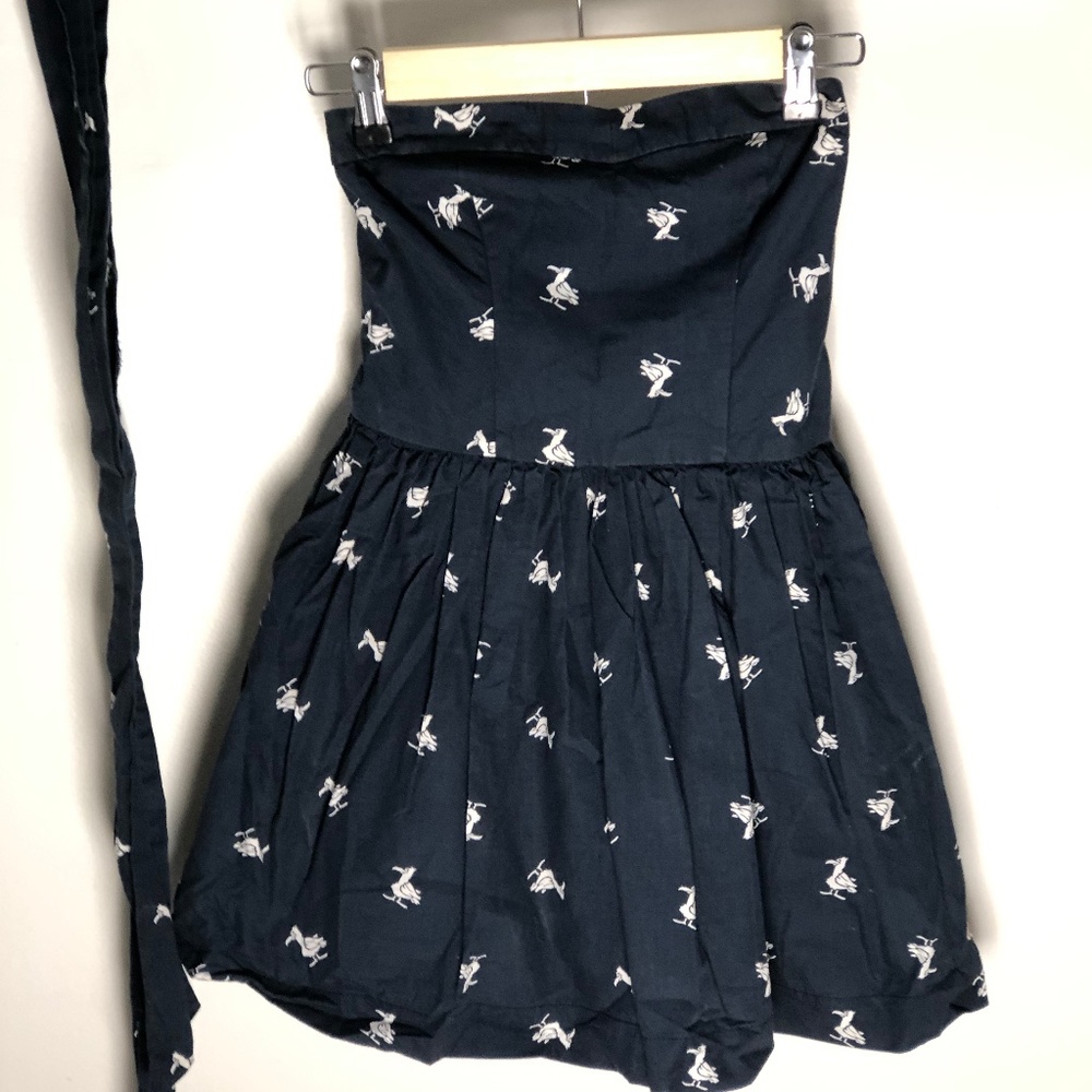 Hollister Navy Strapless Dress w/ Pelicans & Sash
